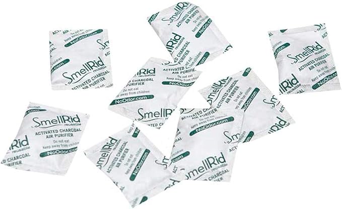SMELLRID Activated Charcoal Odor Remover That Works [100 Pack] - Mini 5g (2” x 2”) Pack Treats 2 Sq. Ft.- Premium Natural Odor & Dampness Absorber Safeguard Stored/Shipped Items
