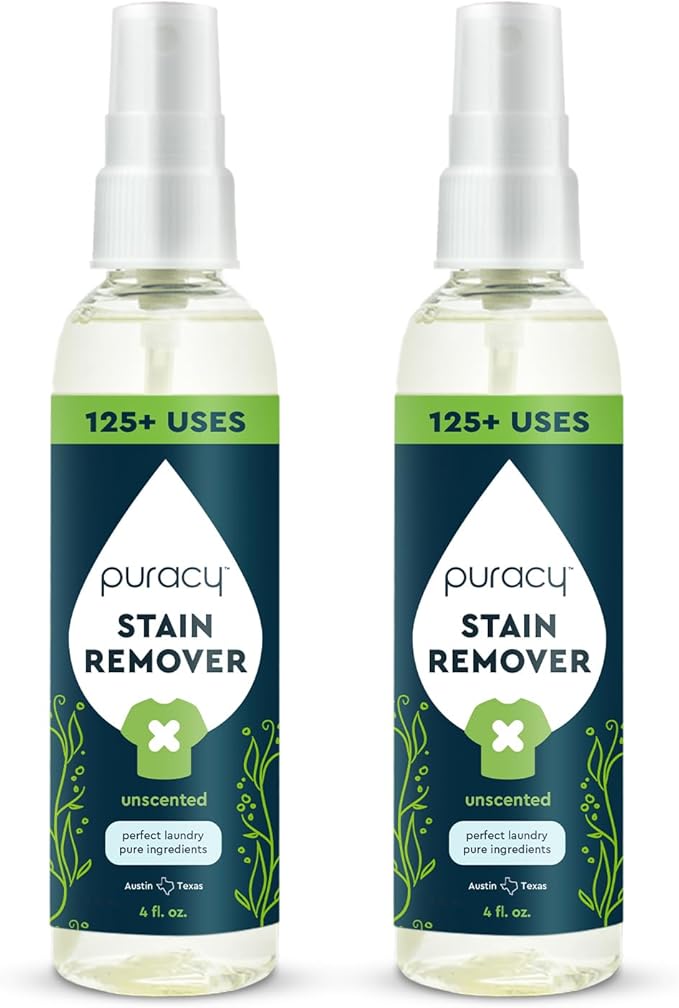 Puracy Stain Remover, Natural Travel and Laundry Stain Cleaner for Clothes, Baby Essentials, Kids Stains, Oil and Fabric Spot Cleaner, Unscented (Stain Remover Spray, 4 fl oz, 2 Pack)