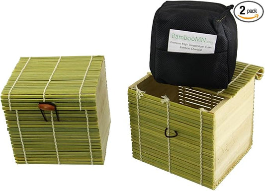 BambooMN Granulated Bamboo Charcoal Odor Absorber Bag in Decorative 4" Green Box, 2 Sets