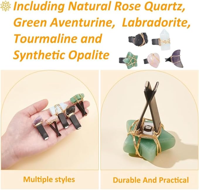 OLYCRAFT 5Pcs Star Heart Gemstone Car Vent Clips Natural Stone Car Air Vent Clip Quartz Crystals Cars Vents Clips Moon Stones Car-Accessories with Copper Wire for Cars Air Vents Accessory - 5 Style