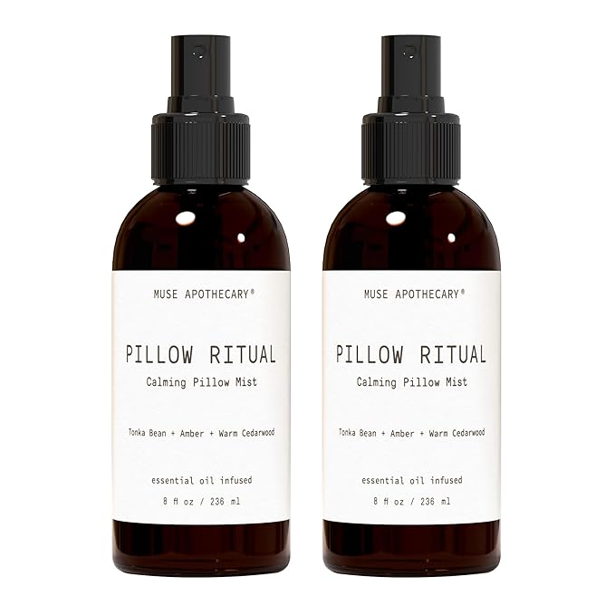 Muse Apothecary Pillow Ritual - Aromatic, Calming and Relaxing Pillow Mist, Linen and Fabric Spray - Infused with Natural Aromatherapy Essential Oils - 8 oz, Tonka Bean + Amber + Warm Cedarwood