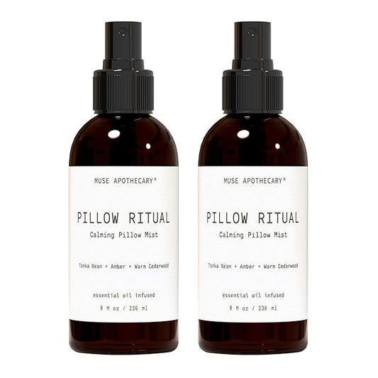 Muse Apothecary Pillow Ritual - Aromatic, Calming and Relaxing Pillow Mist, Linen and Fabric Spray - Infused with Natural Aromatherapy Essential Oils - 8 oz, Tonka Bean + Amber + Warm Cedarwood