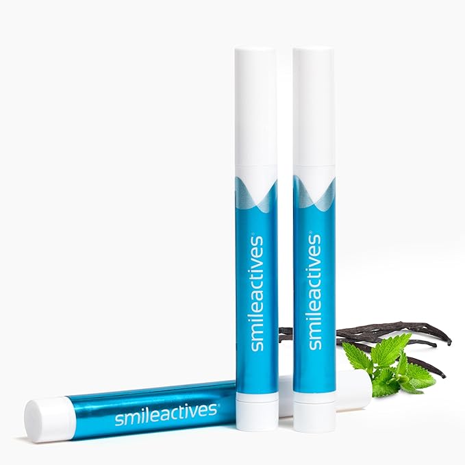 Smileactives Teeth Whitening Pen for White Smile, Fast Tooth Whitener and Stain Remover with Precision Brush Tip, Dental Quality Whitening Gel, Travel Pen, Easy to Use, Vanilla Mint Flavor, 3 Pack