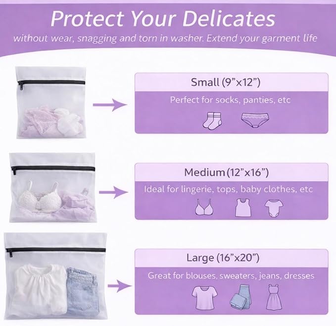 Mesh Laundry Bags for Delicates + 2 wool dryer balls laundry reusable – Fabric Protection for Washing Machine & Dryer - Laundry Care Set