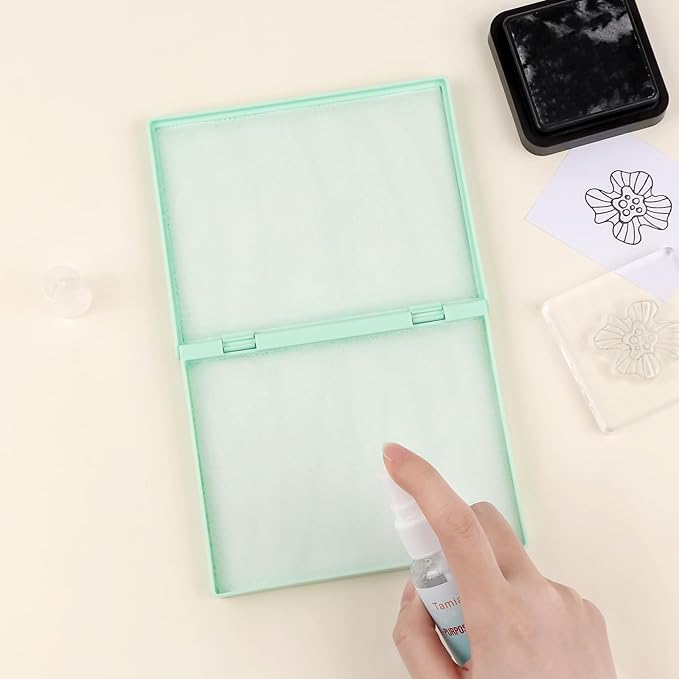 Briartw Stamp Cleaning Kit:Green Stamp Scrubber & All-Purpose Stamp Cleaner Spray | Dual-Sided Cleaning Pad for Rubber, Clear, Cling & Foam Stamps | Complete Care for Water-Based & Permanent Inks