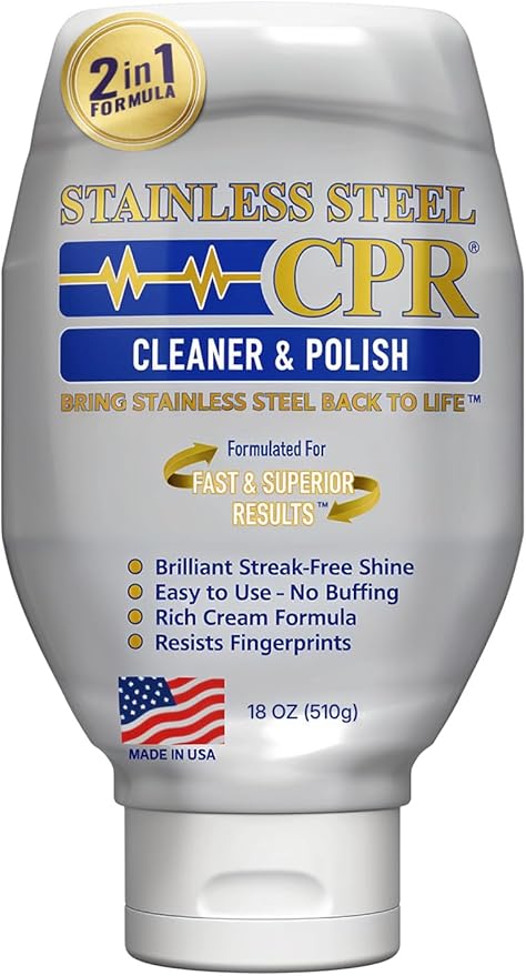 Stainless Steel CPR 18oz- 2-in-1 Kitchen Stainless Steel Cleaner and Polish for Appliances- Cleaner Removes Fingerprints, Water Marks and Grease. Refrigerator Cleaners, Stoves, & Dishwashers
