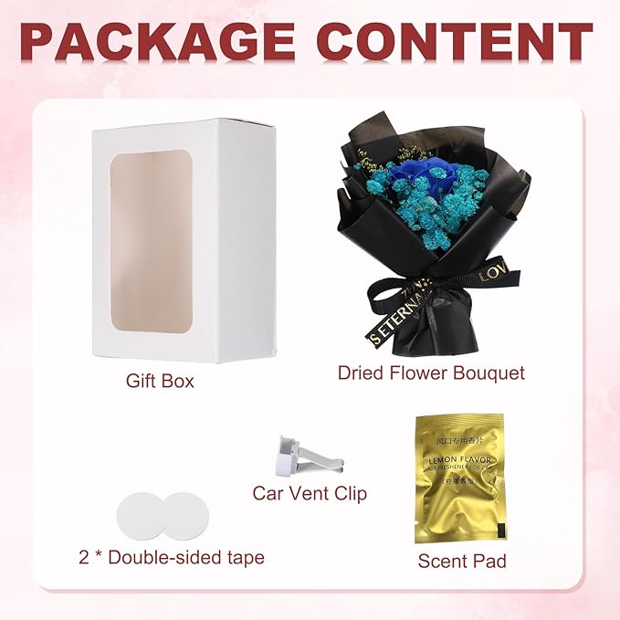 uxcell Dark Blue Small Bouquet Car Air Freshener Vent Clips, Mini Decorative Rose Bouquet with Fragrance Diffuser for Women, Automotive Air Freshener Decoration, Style 4