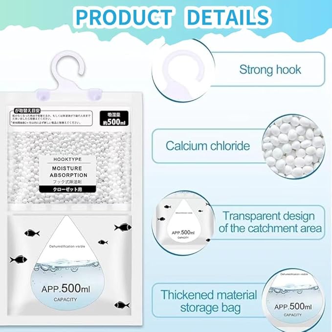 Moisture Absorbers Packets, Dehumidifier Bags, Hanging Moisture Absorber Bag, Humidity Packs,Closet Dehumidifier,Unscented Desiccant in Wardrobes, Bedrooms, Bathrooms,Kitchen(10 pack)