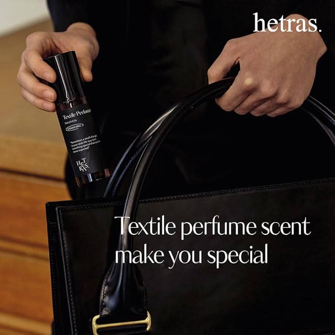hetras Textile Perfume | Santal Fresh - Sophisticated Woody Scent | Long-Lasting Subtle Fragrance Wrinkle Release Spray | Travel-Size Linen Freshener | Made with Natural Essential Oils, 2.7 fl. oz.