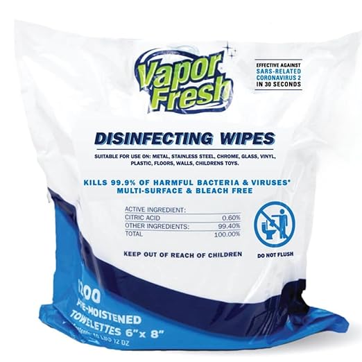 Vapor Fresh Disinfecting Wipes - 1200 Count x 1 Roll (1,200 Total Wipes) Plant Powered Commercial Grade Disinfectant For Gym Equipment, Fitness Studios, Spas - Free of Quats - Bulk Refill Rolls