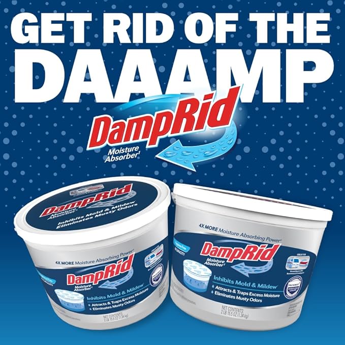 DampRid Hi-Capacity-Moisture Absorber Bucket, Fragrance Free, 2 lb. 15.5 oz. & Moisture-Detection Strip, Attracts & Traps Excess Moisture, 2 Count (Pack of 2)