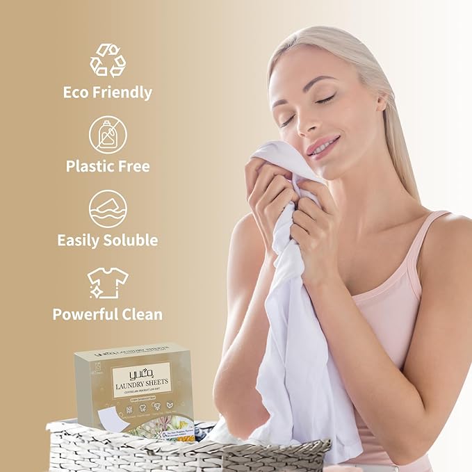 YUCO Laundry Detergent Sheets 160 Loads, Plastic Free Sheet No Plastic Jug Concentrated Eco Sheets Laundry Detergent Hypoallergenic Amber Sandalwood Scent Pack of 2