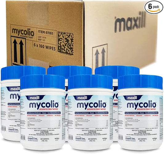 Mycolio Hospital Grade Disinfectant Wipes - 6" x 7” - Disinfecting Antibacterial Sanitizing Cleaning Wipes - 6 canisters, 960 Wipes