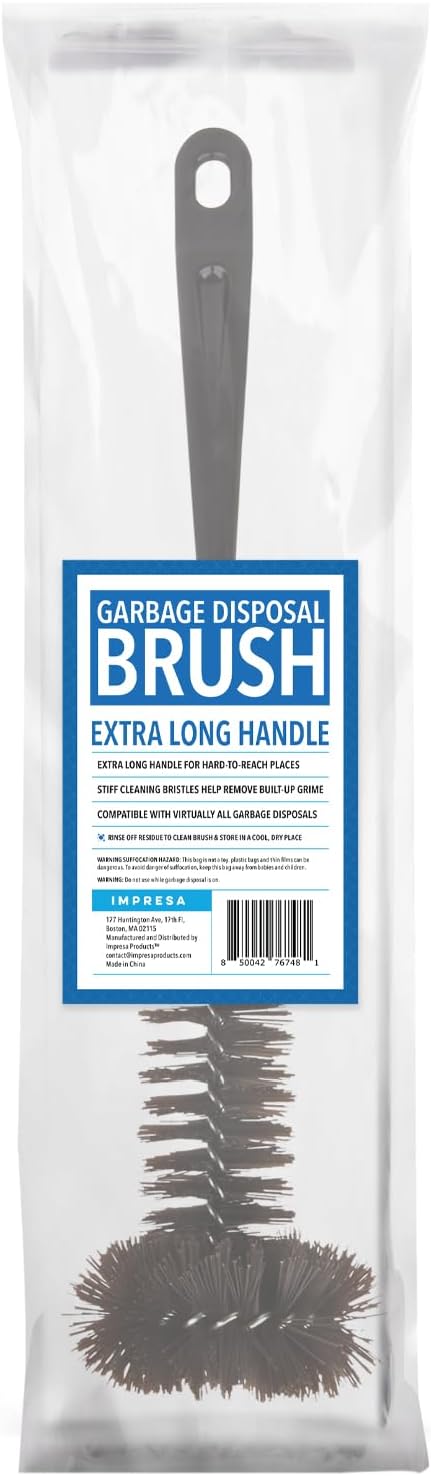 IMPRESA Garbage Disposal Cleaning Brush - Black Extra-Long Handle & Drain Cleaning Brushes - Scrubbing Tool & Odor Eliminator - Universal Garbage Disposal Cleaner & Disposer Cleaner