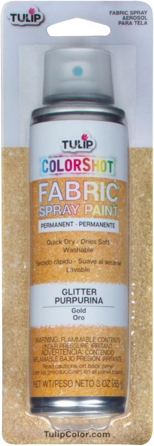 Tulip ColorShot Instant Fabric Spray Paint, Permanent Color Spray-On Fabric Paint, 3oz, Gold Glitter