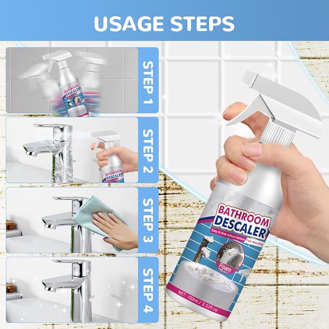 Stubborn Stains Cleaner, 2025 Upgrade Bathroom Descaler Cleaners, Multipurpose Bathroom Foam Cleaner, Bathrooms Descaler Spray for Toilet Bath Shower Glass Sink Cleane (1)