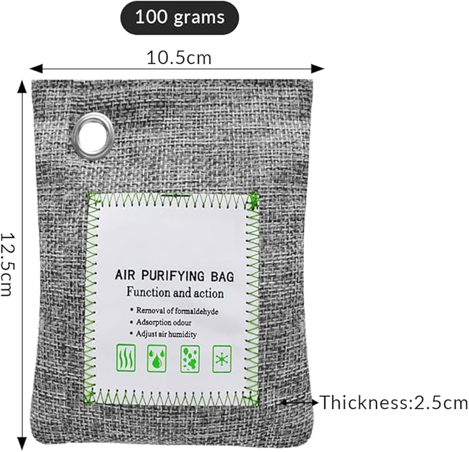 2 Bags Natural Air Purifying Bag | Bamboo Charcoal Odor Absorber for Home & Car | Closet Odor Eliminator, Small Room Deodorizer & Car Air Freshener | Charcoal Bags (100g gray2, Unscented)