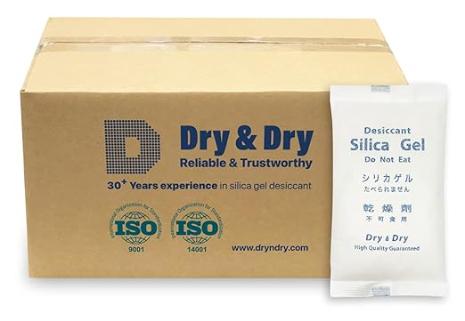 Dry & Dry 500 Gram [100 Packets] Silica Gel Packets Desiccants, Silica Packets - Rechargeable Moisture Absorbers for Food Storage, Electronics, 3D Filament & Safes