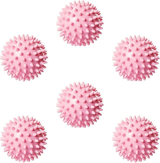 Reusable Laundry Dryer Balls, Pink Plastic Anti-Static Fabric Softener, Reduces Wrinkles, Sustainable Cleaning Supplies, Essential Washing & Drying Aid for Soft, 6 Pack, 2.36 in (Pink)
