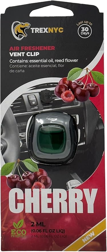 Car Air Fresheners Vent Clips, Essential Car Odor Eliminator, Perfect Scented Car Accessories, For Long Lasting Fragrance up to 30 days, 0.07 FL.OZ (Cherry, 1 Pack)