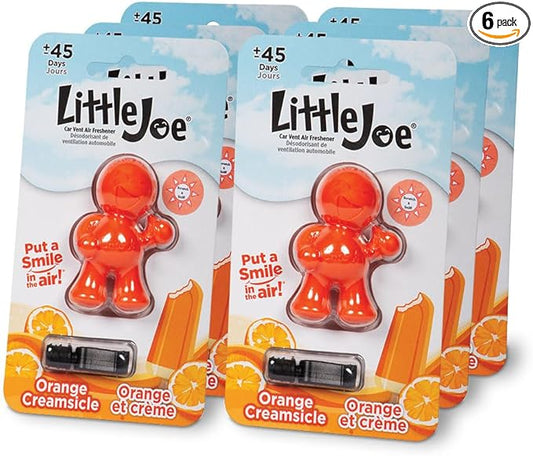 Little Joe 96414-6PK Orange Creamsicle Scent Car Air Freshener Vent Clip, Fights Odors for up to 45 Days, Long-Lasting Freshness, Cute Car Odor Eliminator, Pack of 6