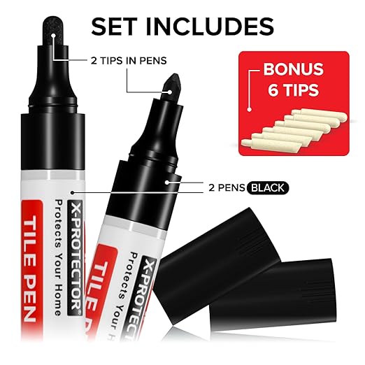 X-Protector Water Based Grout Marker - 2 PCS with 8 Tips, Black