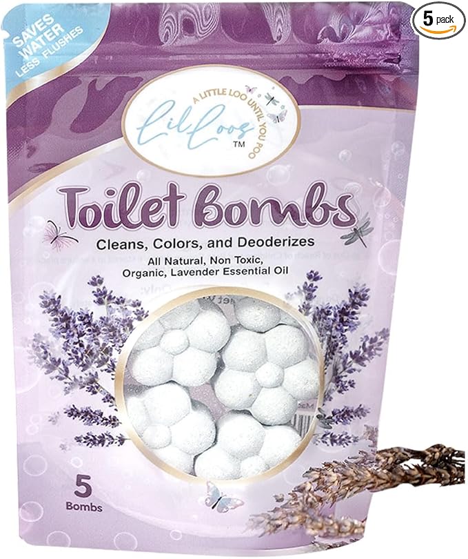 Essential Oil Toilet Bowl Bombs, Long-Lasting Freshness, Clean Toilet Freshener, Deodorizer (5 Tablets) (5 Count (Pack of 1), Lavender) ALL NATURAL NON-TOXIC