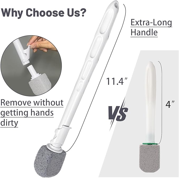 Upgrade Pumice Stone Toilet Bowl Cleaner,Bathroom Cleaner Brush Toilet Wand Refills with 30CM Long Handle for Remove Hard Water Stains with 1 Wand+ Pumice Stones (5 Pack)