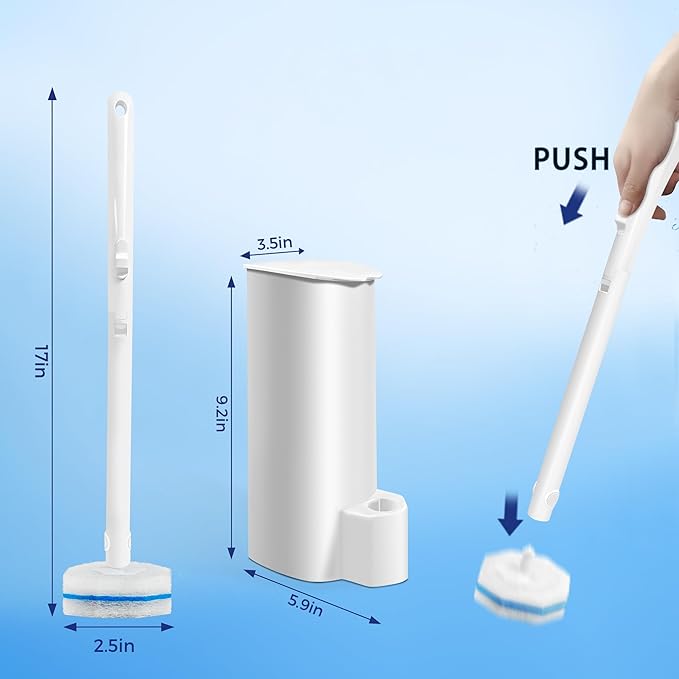 Disposable Toilet Brush and Holder Set with 30 Refills, Wall-Mounted Toilet Brush, Toilet Cleaning System-1 Toilet Bowl Wand, 1 Caddy&30 Prefilled Cleaning Solution Refills for Deep Scrub Toilet.