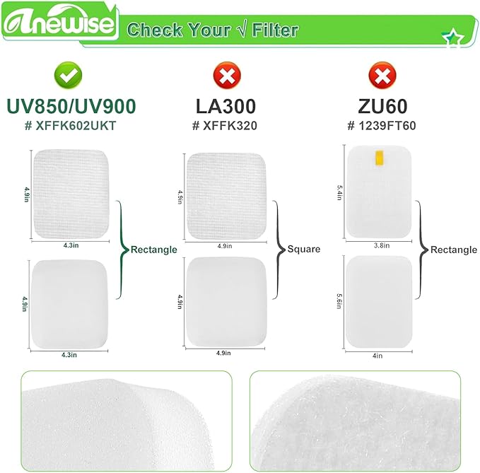 4 Pack UV850 UV900 Filter Replacement for Shark Performance Lift-Away UV900 UV850 UV950 DuoClean PowerFins Detect LA490 LA491 LA492 Upright Vacuum, Part XFFK602UKT Foam & Felt filters