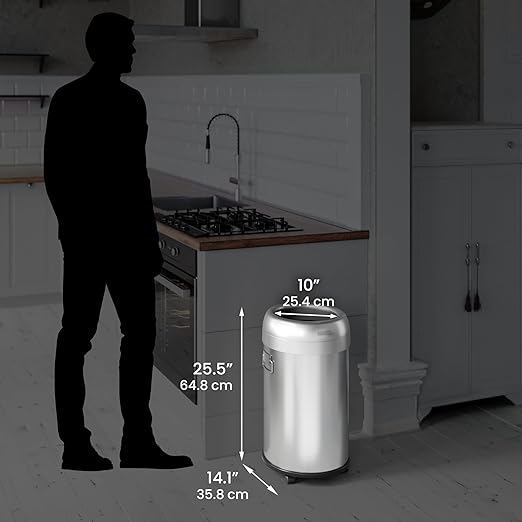 iTouchless 13 Gallon Open Top Kitchen Trash Can Recycling Bin with Wheels and Double Odor Filters, Round Commercial Stainless Steel 50 Liter Trashcan for Home Office Work Bedroom Livingroom Garage