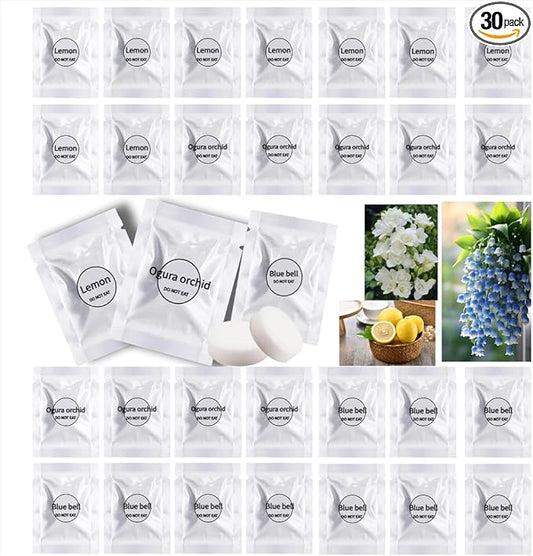 Car Air Freshener Refills, 30 Pcs Individual Package Car Air Vent Clip Replacement Pads Solid Fragrance Scent Air Freshener Refill Tablets (Lemon+Freesia+Blue bell)