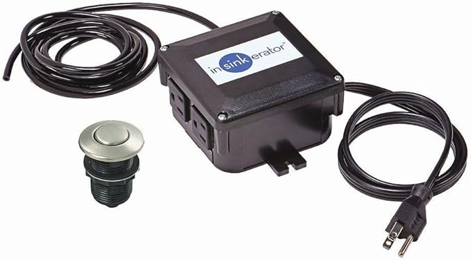 InSinkErator Power .75HP, 3/4 HP Garbage Disposal, Power Series EZ Connect Food Waste Disposer + InSinkErator Garbage Disposal Air Switch Kit, Dual Outlet Sink Top Switch Button, Satin Nickel STS-OOSN