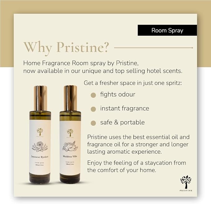 PRISTINE Swiss Château/Inspired by Hilton Hotel Linen & Room Spray Air Freshener, Made With Essential Oils, Tangerine, Raspberry, Cedarwood Scent, 3.4oz Pillow Spray