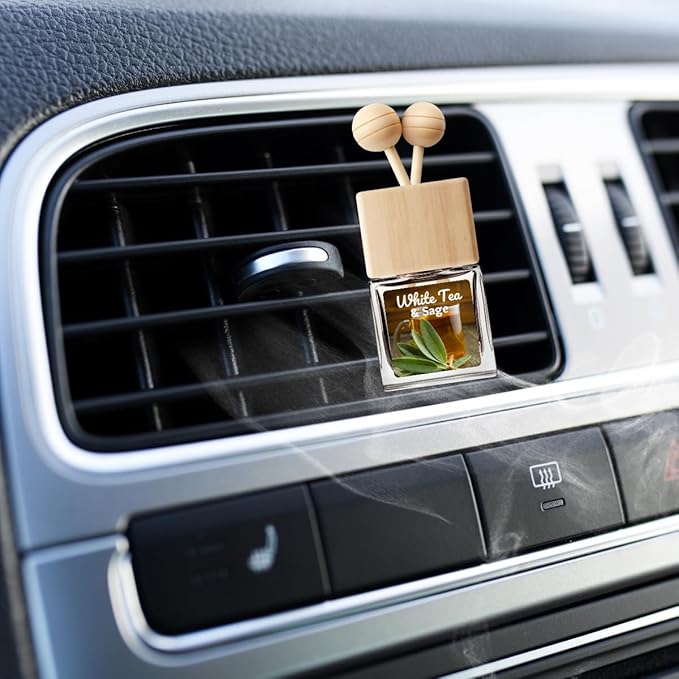Car Air Freshener | White Tea & Sage Scented Car Fresheners for Women & Men | Long Lasting Fragrance Car Scents | Air Diffuser with Car Vent Clip (2 Pack) (White Tea & Sage)
