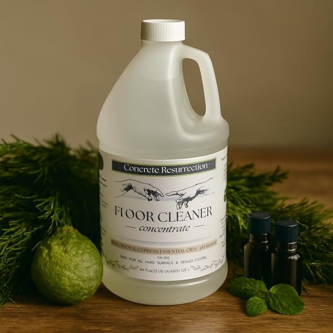 Concrete Resurrection Clean Living Floor Cleaner – Multi-Surface, Non-Toxic, Plant-Based, pH Neutral, Family & Pet Friendly. Safe, effective, and naturally scented for everyday clean.