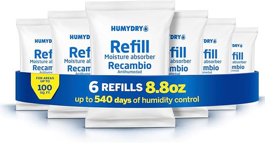 HUMYDRY Moisture Absorbers Refills for 8.8 Oz Dehumidifier, Pack of 6 Unscented Humidity Absorber Bags, Non Electric Refill Pack for Closets Bedrooms Bathrooms Laundry Rooms and Small Enclosed Spaces