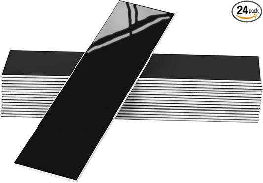 24-Pieces Peel and Stick Tiles for Kitchen Backsplash, New Upgrade Design 12" x 3"SPC Subway Backsplash Tiles, Marble Black Premium Finger Tiles, Peel and Stick Backsplash for Kitchen.