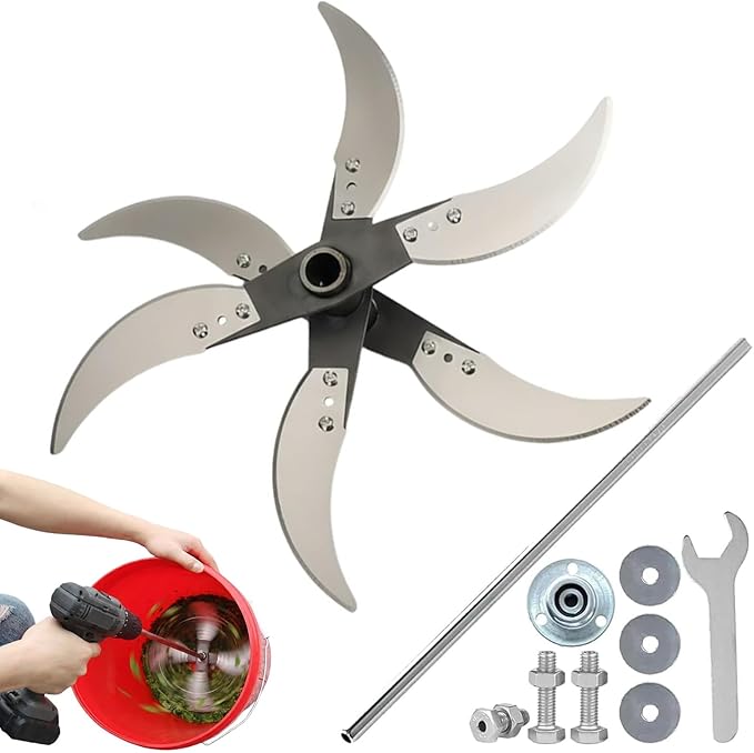 Household Farming Grass Shredder Knife Blades Kit - 10mm Hole & 4 Stainless Steel Blades, Adjustable Replacement Cutter for Livestock Feed (Pigs/Chickens) & Composting Vegetable Waste (6-blades)