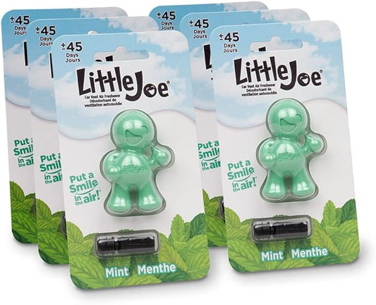 Little Joe 96406-6PK Fresh Mint Scent Car Air Freshener Vent Clip, Fights Odors for up to 45 Days, Long-Lasting Freshness, Cute Car Odor Eliminator, Pack of 6