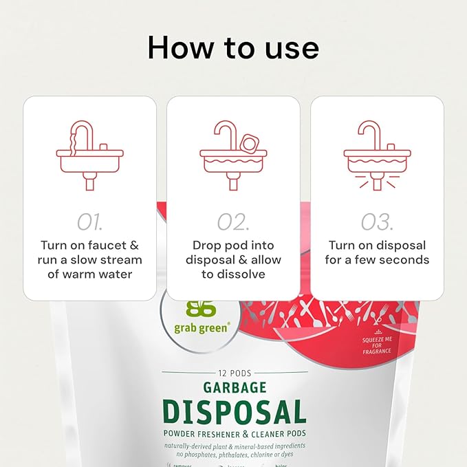 Grab Green Garbage Disposal Freshener Cleaner Pods - Tangerine with Lemongrass, white