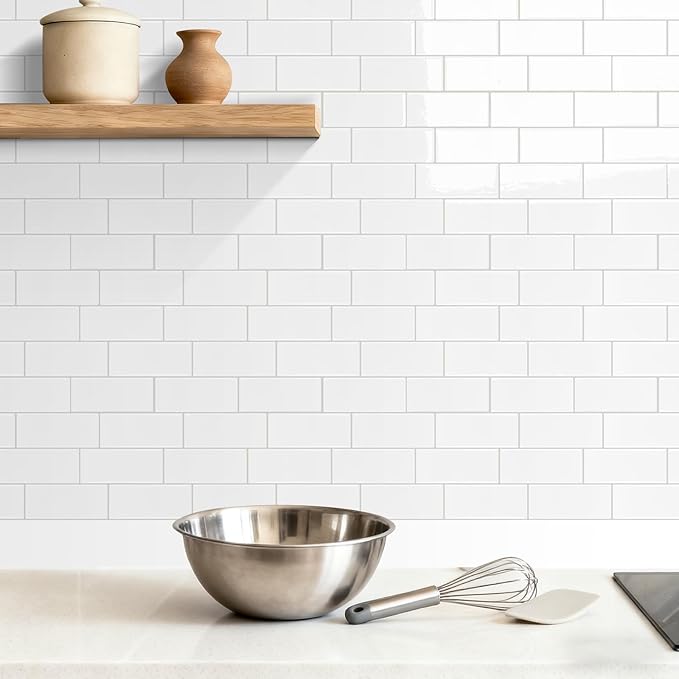 Subway Backsplash Tile Peel and Stick, Pure White Self Adhesive Tiles for Kitchen, 10-Sheet Stick on Backsplash for Kitchen and Bathroom (11.56“x8.38)