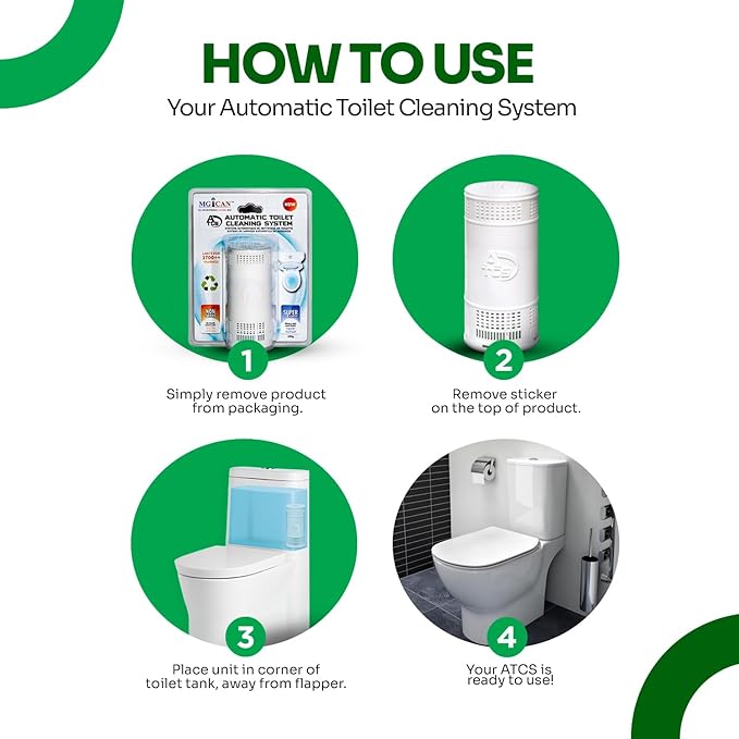 MGICAN Patented Automatic Toilet Bowl Cleaner System (ATCS) 1700+ Flushes - Non Toxic Toilet Bowl Cleaners for Hard Water Stains - UL-Certified Toilet Cleaner 1 Year Supply (4 Pack)