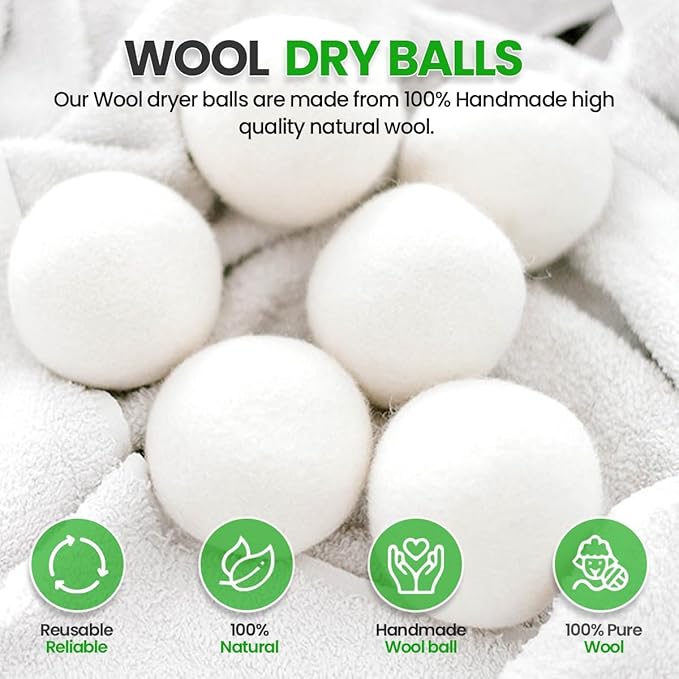 Unique Craft Wool Dryer Balls for Fewer Wrinkles - Reusable Dryer Wool Balls for Saves Drying Time, Chemical-Free Premium New Zealand Fabric Softener Balls | White (Pack of 6)