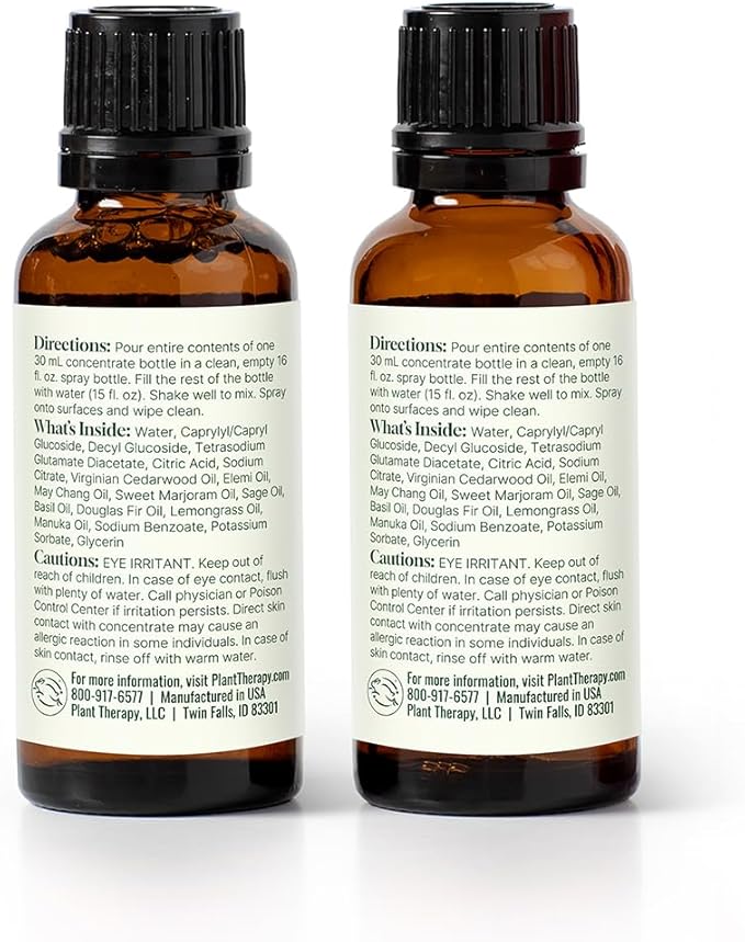 Plant Therapy Herbal Boost Multi-Surface Cleaner Concentrate 30 mL 2-Pack Plant-Powered Formula for an Effortless Natural Clean, Zesty, Herbal Scent That Refreshes Every Room, Tough on Messes