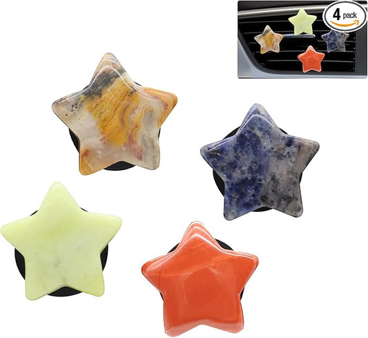Boho Car Decor,4pcs Stars Car Air Freshener Vent Clips,Natural Stone Crystals Air Vent Clips,Hippie Decorations Accessories for Women,Best Wishes for Lover Friends