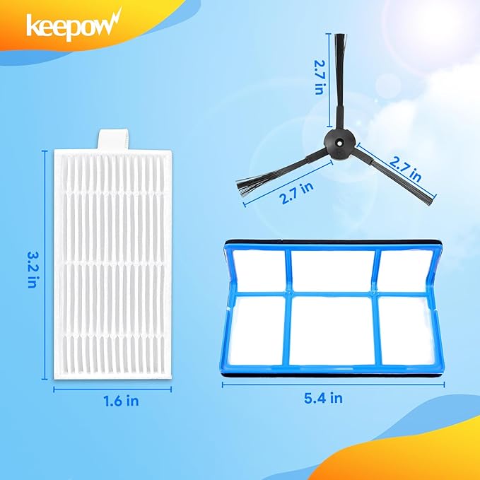 KEEPOW Robot Vacuum Replacement Parts for ILIFE V3 V3s V5 V5s V5s pro Robot Vacuum Cleaner, 1 Primary Filter+8 Pro Robot Vacuum Cleaner Filters+8 Side Brushes, 17 Pack