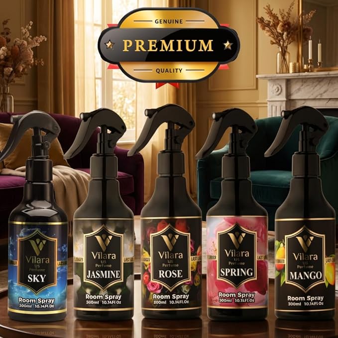 Room Spray Air Freshener –Odor Eliminator Spray for Home, Bathroom & Office – Long Lasting Floral Mist Deodorizer, Non-Toxic Natural Air Spray for Bedding 300ml (Sky-Rose-Jasmine-Mango-spring)