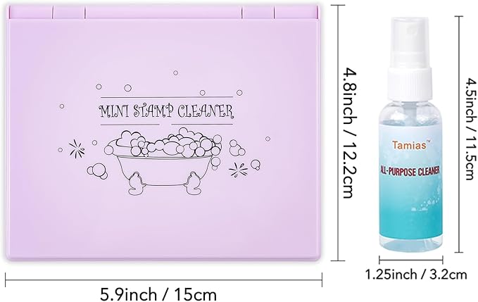 Briartw Stamp Cleaning Kit:Purple Stamp Scrubber & All-Purpose Stamp Cleaner Spray | Dual-Sided Cleaning Pad for Rubber, Clear, Cling & Foam Stamps | Complete Care for Water-Based & Permanent Inks