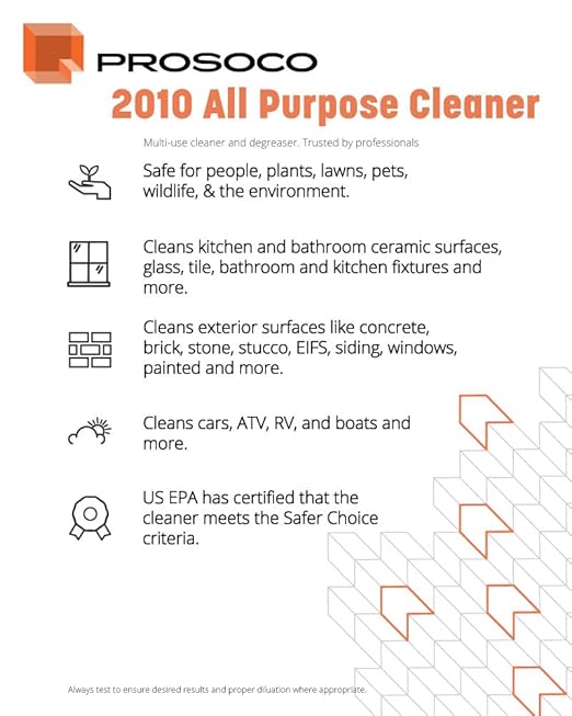 Prosoco Enviro Klean® 2010 All Surface Cleaner - Concentrated, Industrial Strength, All-Purpose & All-Surface/Hard Surface Cleaner - One diluted gallon can make up to 10 gallons